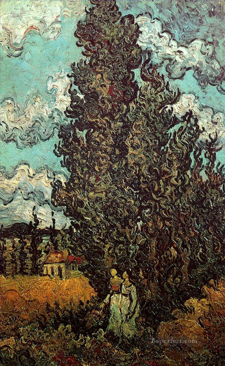 Cypresses and Two Women Vincent van Gogh Oil Paintings